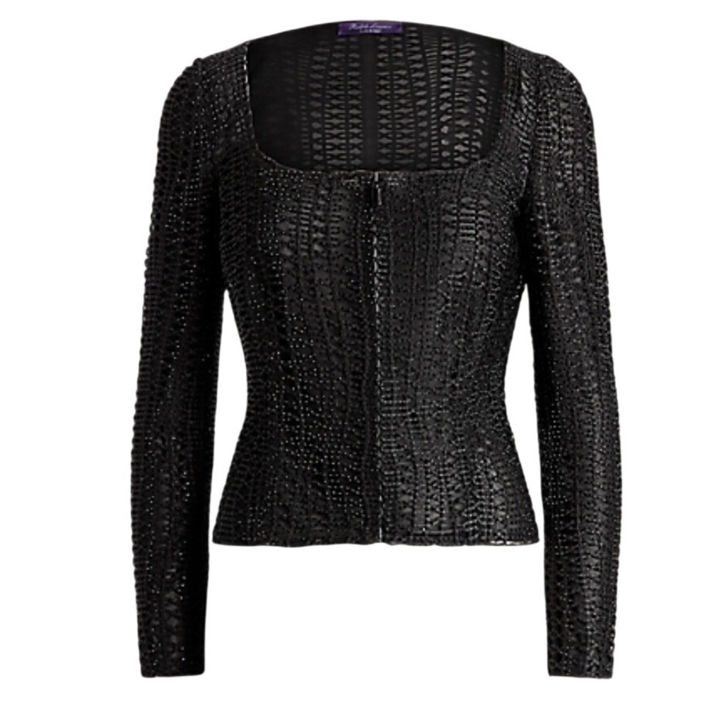 NWT Ralph Lauren Collection Purple Label Landry Black Crystal Zip Jacket Size 4